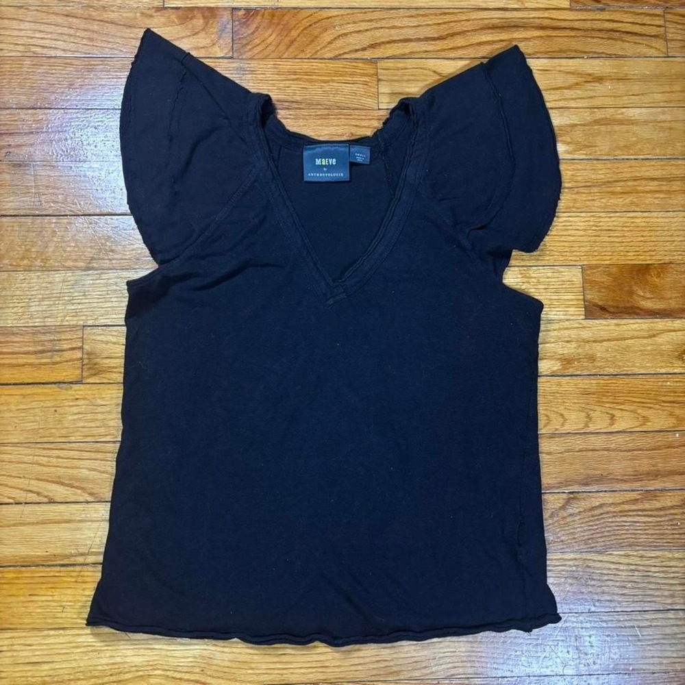 Anthropologie black Maeve top with ruffle sleeves, has a V-neck Size medium